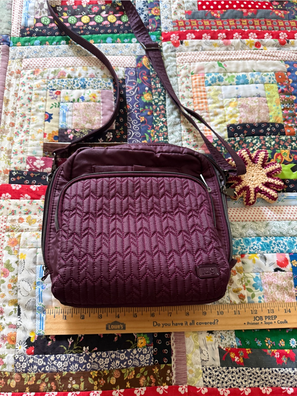 lug Quilted Plum Crossbody Bag with Adjustable Strap